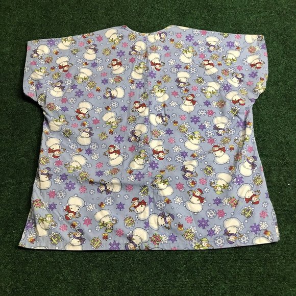 J.I.T. Scrubs Women's Snowman Christmas Medical Uniform Scrub Top Size L - Picture 2 of 5